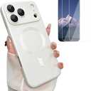 Magnetic for iPhone 17 Pro Max Phone Case for Women, [Compatible with MagSafe] Matte Soft Metallic Design with Lens Protectors and 2 Screen Protectors for iPhone 17 Pro Max 6.9"-White