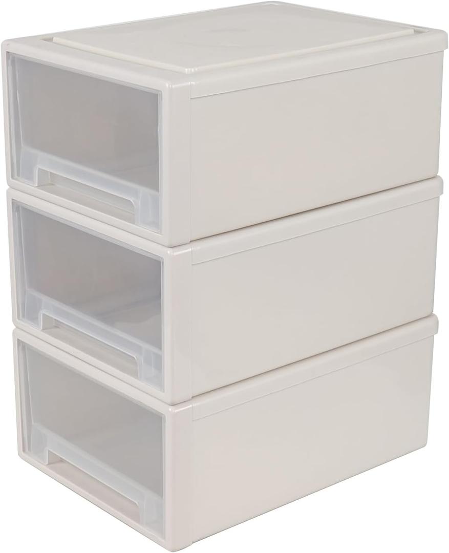 18 Quart Plastic Compact Stacking Storage Drawers, Stackable Plastic Drawers Organizer, 3 Packs