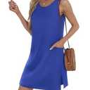 Summer Dresses for Women 2025 Loose Casual Dress Sundresses with Pockets Ladies Dresses Mothers Day Plain RoyalBlue L