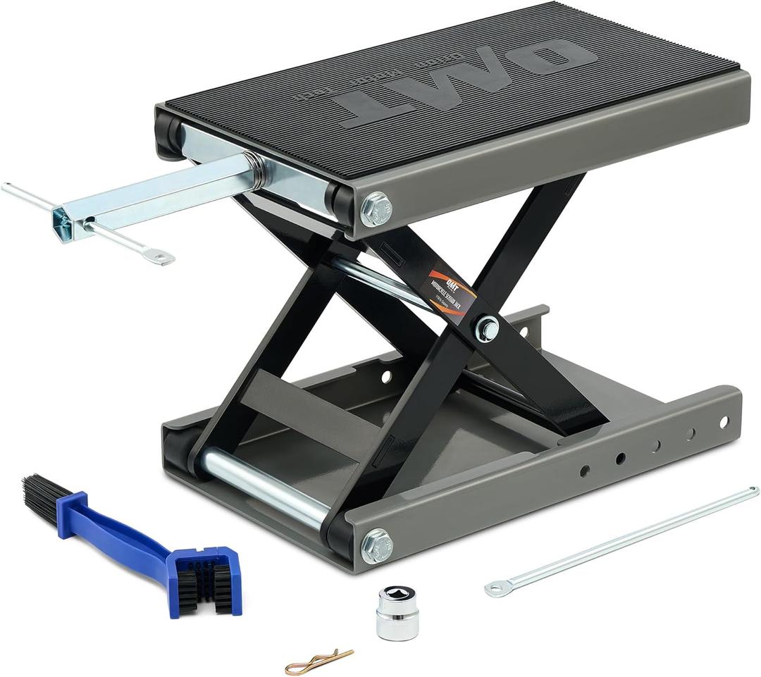 Orion Motor Tech Motorcycle Lift, 1100lb Motorcycle Scissor Lift Jack with Wide Deck T Handle 3/8" Socket, Motorbike Center Stand with Chain Brush, Crank Hoist Stand for ATV Dirt Bike Cruiser, Gray (Grey)