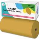 54IN X 320FT Plastic Table Cover Roll with Cutter Box, Cut to Size Plastic Table Cloths for Parties, Birthday, Disposable Tablecloth Roll for All Shape Tables (Gold, 54 Inch X 320 Feet)