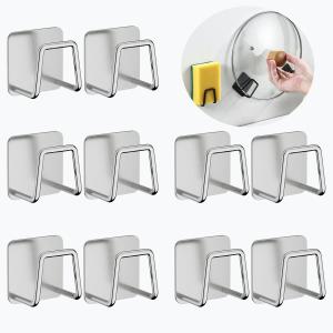 Rowcay Pot Lid Organizer, Kitchen Sink Sponge Hanging Rack, 5 Pair Stainless Steel Brackets with Adhesive, Suitable for Kitchen, Bedroom, Bathroom, Ideal for Saving Space (silver gray)
