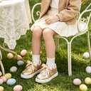 Kiderence Toddler Girls Sneakers Slip On Fashion Glitter Tennis Shoes (Gold)