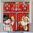 Breling 3 Pcs Christmas Kitchen Curtains Valances and Tiers Set for Windows Merry Christmas Snowman Santa Claus Decor Short Curtain Set for Bedroom Window Treatment Decor Party Favor Supplies