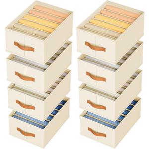 DIMJ Wardrobe Clothes Organizer - Foldable Closet Drawer Organizer Dividers for Jeans, Pants, Sweater, T Shirt, Storage Bins with Handles for Shelf