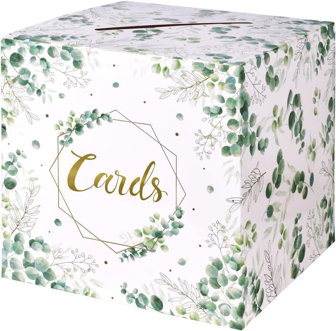 Gatherfun Sage Greenery Bridal Shower Card Box and Baptism Envelope Box for Wedding Gift, Baby or Bridal Shower Party Favors Decorations