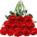 Tifuly 12 Pcs Red Roses Artificial Flowers,Realistic Long Stem Fake Silk Roses Bouquet for Party Home Wedding Centerpiece Office Decor