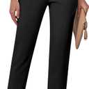 GRAPENT Capri Pants for Women High Waisted Pull On Dress Pants Slim Straight Leg Stretchy Waist Capris Trousers Pants (Large, Black)