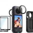 Screen Protector & Silicone Case Bundle for Insta360 x3, Includes 2 Screen Protectors, 2 Lens Guards, 1 Silicone Case