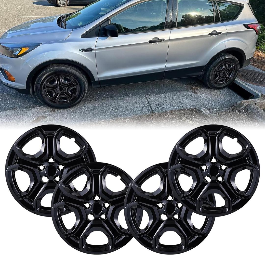 17inch Hubcaps Wheel Covers for 2013-2025 Ford Escape, ABS+PC Plastic Snap-on 17'' Wheels Hubcap for 13-25 Escape Set of 4 Glossy Black OEM#LJ6Z1015A