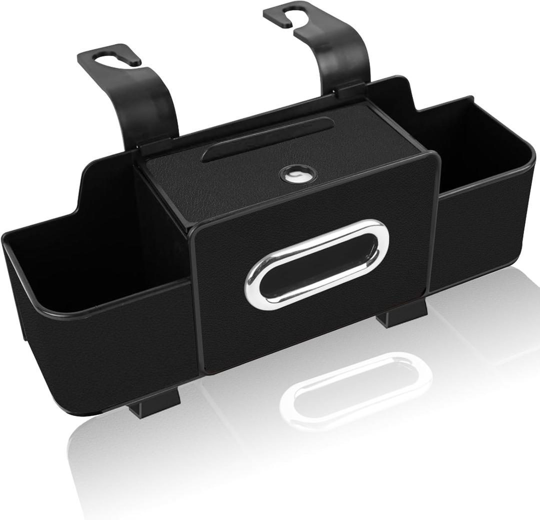 Car Back Seat Organizer with Multi-Pocket Design Leather Organizer with Cup Holders, Tissue Box, and Storage Hooks for Car Interiors - Universal Compatibility-Black (1 Pack)