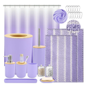 SLDIYWOW Purple Bathroom Accessories Set with Ombre Shower Curtain and NoSlip Bath Rugs,24PC Bath Sets with Trash Can, Toothbrush Holder, Cup, Soap Dispenser, Tray, Soap Dish,Toilet Brush,Qtip Holder