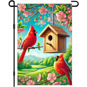 IVN Welcome Cardinals Red Bird Garden Flag 12x18 Inch Double Sided