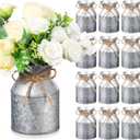 Domensi 5.12 Inch Farmhouse Metal Flower Vase Decor Rustic Galvanized Milk Can Jug Vase with Bow Flower Buckets for Table Centerpiece Fall Halloween Wedding Home Dinging Room Decor(Iron Color,12 Pcs)