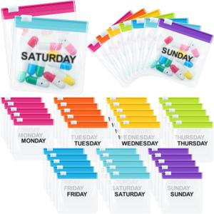 Sherr 35 Pcs Pill Pouch Bags Zippered Pill Pouch Set Reusable Translucent Medicine Organizer Self Sealing Medicine Organizer Travel Plastic Bags with Slide Lock for Storage(Elegant,Elegant Colors)