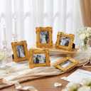 Qunclay 5 Mini Vintage Gold Picture Frames 2.5x3.5 Inches Ornate Wallet Size Retro Photo Frame Set with Backboard for Wedding Tabletop & Wall Hanging Display, Antique Home Gallery Decor