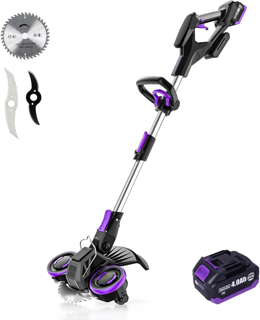 Weed Wacker Cordless, GearBrushless, 3-in-1 Edger/Mower/Trimmer with Blade, 20V Battery Powered, 60 Min Runtime (with One Battery)
