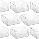 mDesign Plastic Modern Wide Open Front Dip Storage Organizer Bin Basket for Household Organization - Shelves, Cubby, Cabinet, and Closet Organizing Decor - Ligne Collection - 8 Pack - Clear