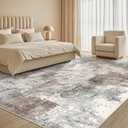 Tortania Washable 10x14 Area Rug for Living Room: Modern Abstract Neutral Large Soft Thin Rugs - Non Slip Indoor Carpet for Bedroom Dining Room Office Nursery Home Floor Decoration - Gray Brown
