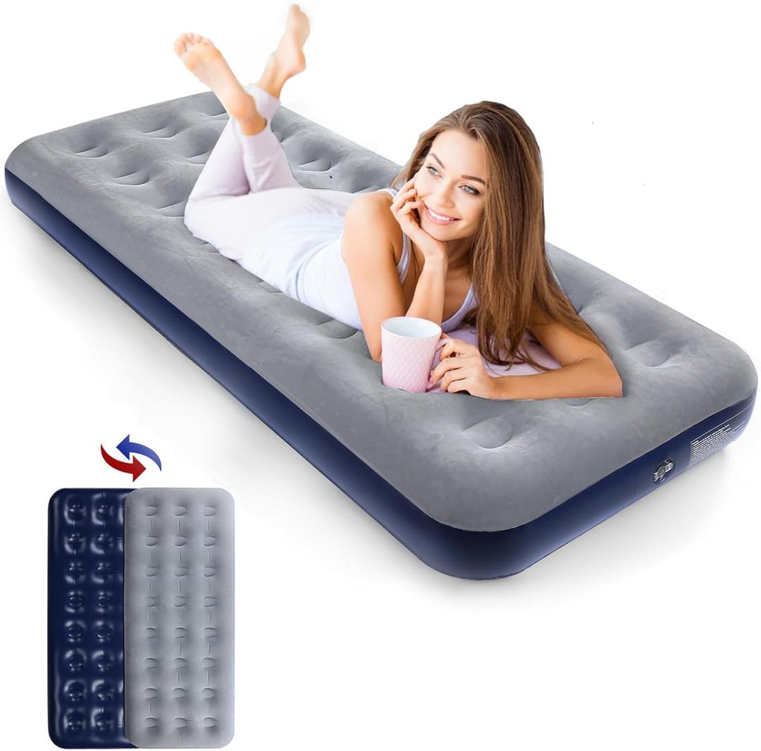 Camping Air Mattress Inflatable Air Bed Flocked Surface Travel Bed Sleeping Pad Air Bed for Outdoor Camping Tent Guest TravellingNavy Blue  (Single) Camping Air Mattress Inflatable Air Bed Flocked Surface Travel Bed Sleeping Pad Air Bed for Outdoor Camping Tent Guest TravellingNavy Blue  (Single)