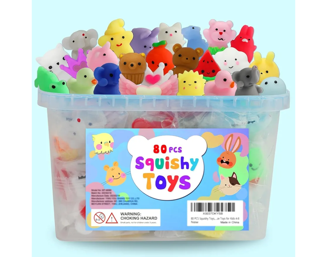 80Pcs Party Favors for Kids 4-8, Kawaii Squishies Mochi Squishy Toy Bulk Fidget Sensory Toys Birthday Gifts for Boys Girls Goodie Bag Christmas Stocking Stuffers Treasure Box Classroom Prizes