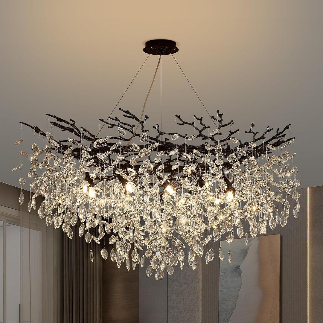 Crystal Chandelier 43 Inch Black Tree Branch Chandelier 12-Lights