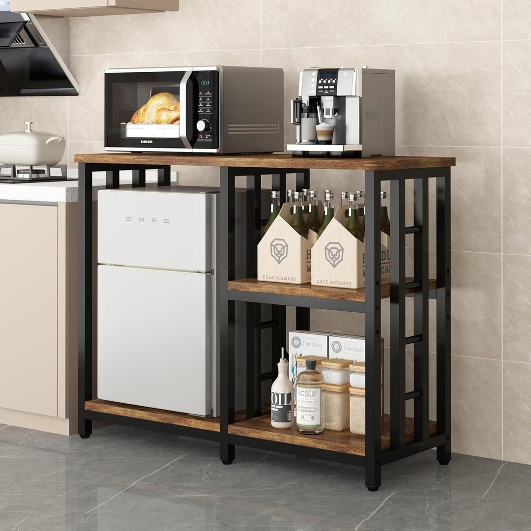 4-Tier Kitchen Baker's Rack, Mini Fridge & Microwave Oven Stand Table, 5 Tiers Coffee Bar Table, 20-29-37 Gallon Fish Tank Stand, Kitchen Organizer Shelf for Spices/Utensils FoodsRustic Brown