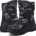 Yeerovan Girls Boys Winter Boots Kids Warm Snow Boot Waterproof Outdoor Slip Resistant Cold Weather Fur Lined Shoes(T5 Black/ Grey 31)