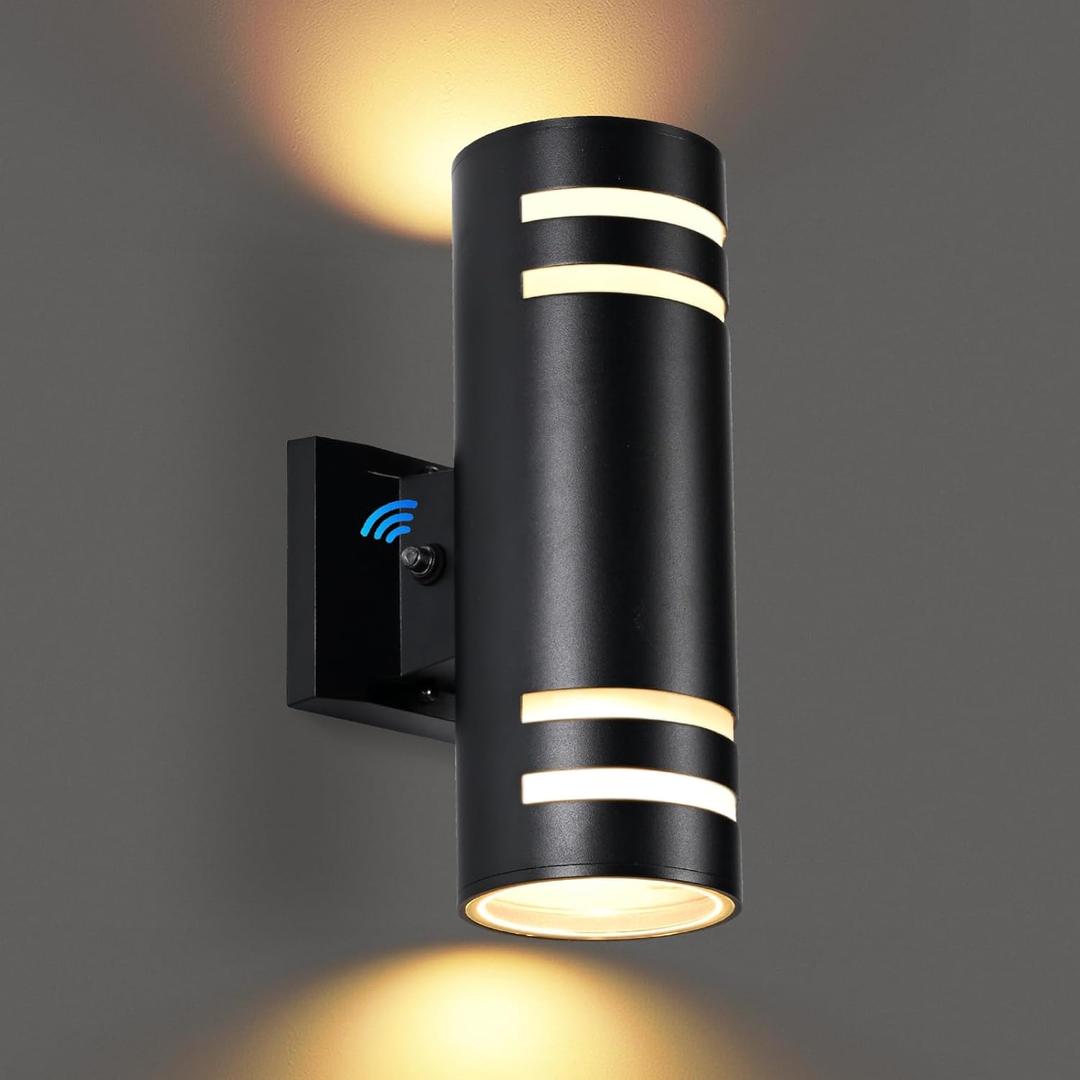 futxnziey Dusk to Dawn Wall Light 1 Pack, Modern Outdoor Wall Lights with LED Bulbs, Cylinder Black Porch Light Fixture Wall Mount, Up and Down Lighting Outdoor Wall Sconce for House Porch Door