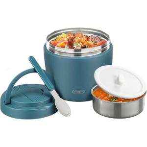 wiwens Thermo Food Jar for Hot Food Adults 32OZ Soup Thermo Lunch Containers Wide Mouth Vacuum Insulated Stainless Steel Leakproof Bento Box with Spoon (lake blue)