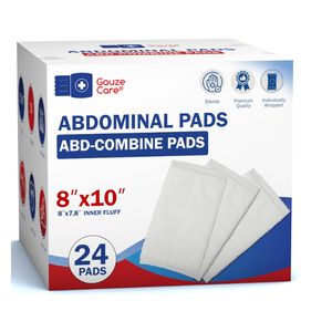 GauzeCare Sterile Abdominal ABD Combine Pads| 24Pack, 8x10 Inches| Extra Absorbent & Thick, Individually Wrapped Wound Dressing, First Aid Pads| SurgicalGrade, Nonstick for Heavy Leakage, Post Op