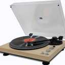 Retro Vinyl Record Player, Fully‑Automatic Belt‑Driven Turntable with BT Wireless, 33/45 RPM Speeds, Auto‑Repeat Function, Hi‑Fi, Anti‑Skate, Dust Cover, Anti-Resonance, RCA Outputs, White