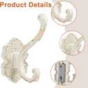 Zonon 2 Pcs White Wall Hooks Set Vintage Coat & Towel Hooks for Entryway, Bathroom, Bedroom Decorative Heavy Duty Wall Mounted Unique French Country Curtain Holder for Keys, Hats Bags, Clothes