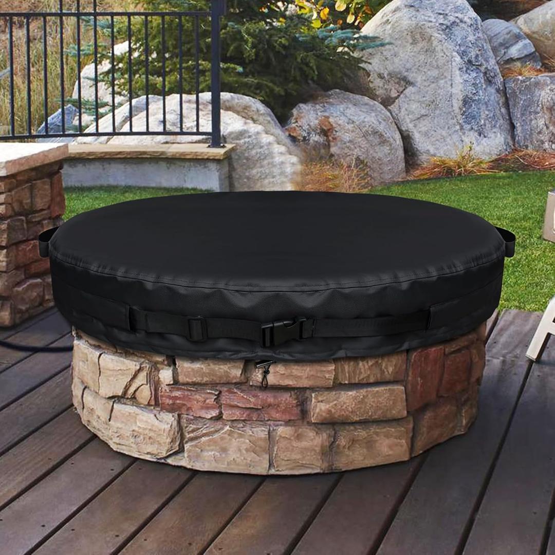 GoldenRaindrop Fire Pit Covers Round for InGround Fire Pit 5256 inch Heavy Duty Weatherresistant 600D Waterproof Outdoor Firepits Cover, BuiltIn Stone Fire Pits AllSeason Protective Cover, Black