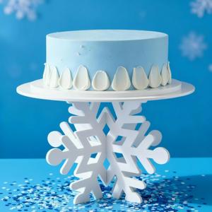 Lallisa 12" Snowflake Frozen Cake Stand White 3D Snowflake PVC Cake Decorations with Engraved Snow Themed Holder Winter Dessert Stand Centerpieces for Frozen Winter Birthday Party Supplies