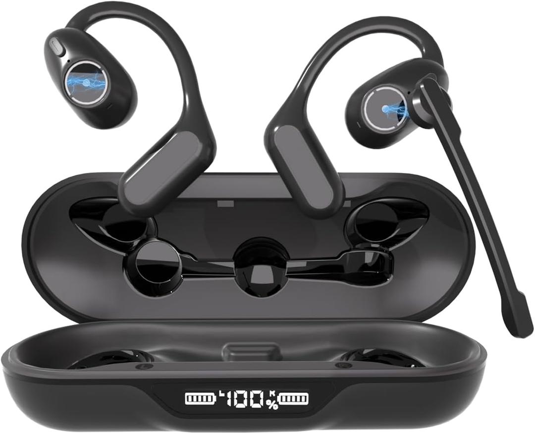 iDIGMALL Bluetooth 5.4 Headset w/Detachable Microphone, Open Ear Headphones w/Noise Canceling Mic & Mute for Call, Multipoint Wireless Earbuds w/Charging Case for Office Home Work Driving Travel, 60H