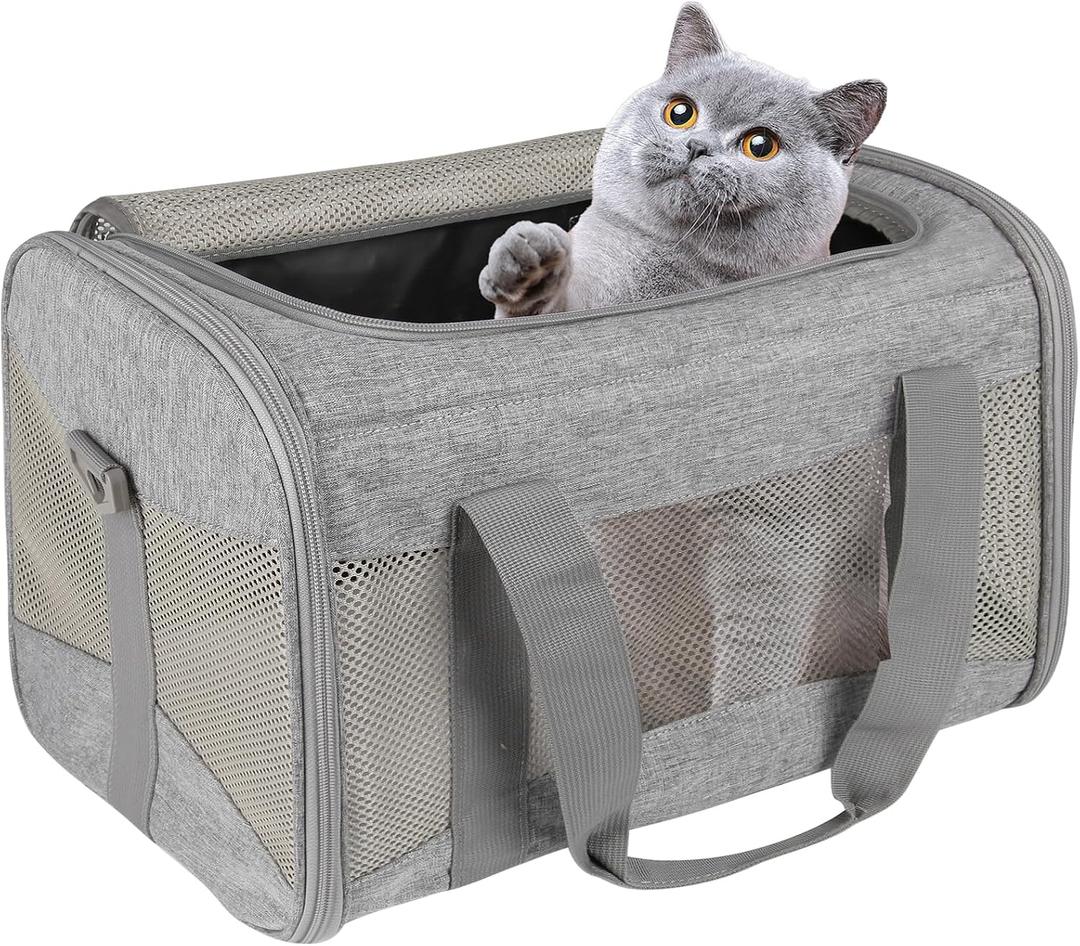 Cat Carrying Case - Pet Carrier Airline Approved, Protable and Breathable Pet Travel Carrier Removable Fleece Pad, Collapsible Cat Carrier Dog Carrier for Medium Cats Small Cats Dogs 20"×13"×13"inch
