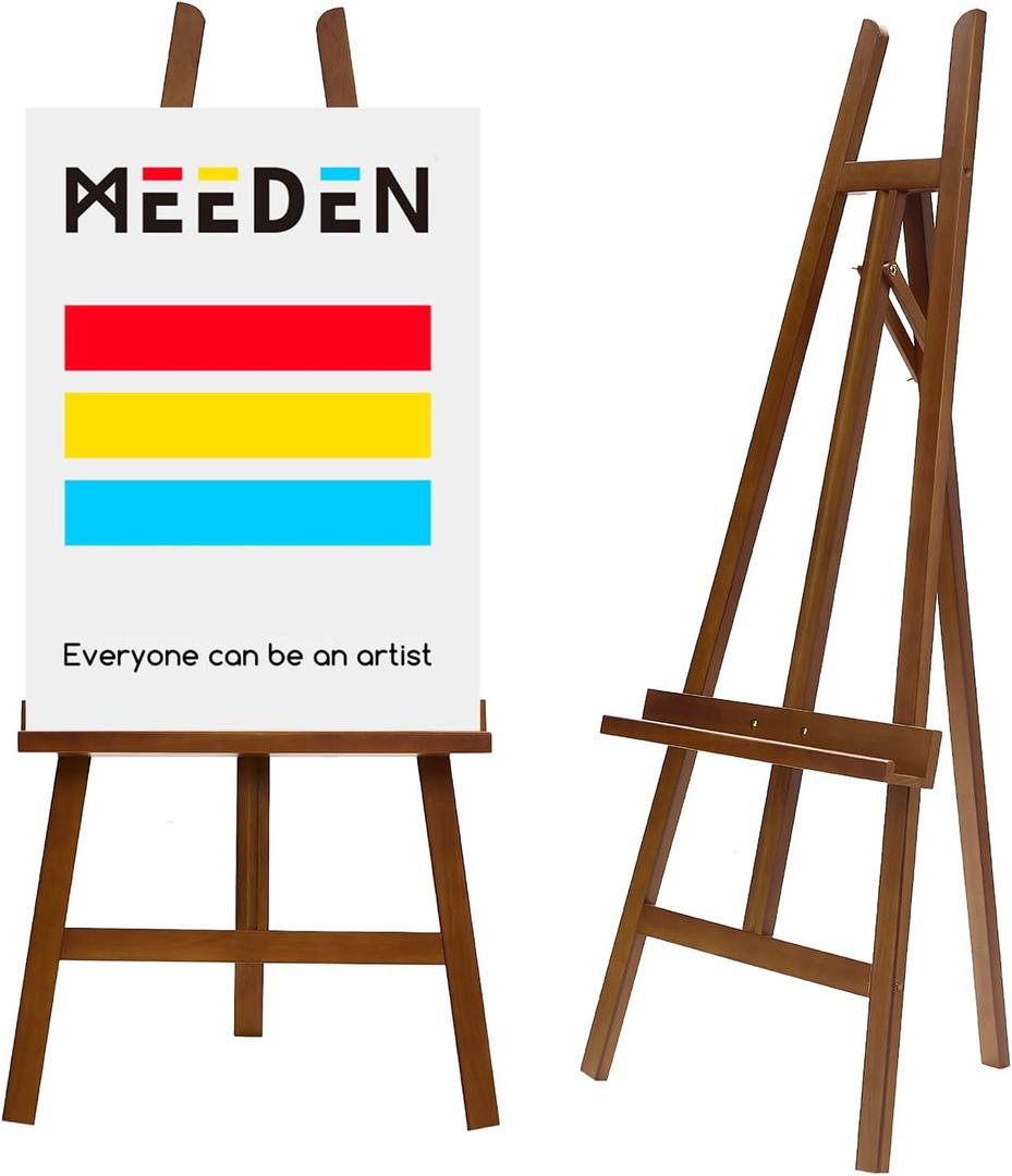 MEEDEN Wooden Easel Display Stand: Adjustable Art Easels for Sign, A Frame Painting Easel for Canvas up to 60", Ideal for Artist Adults Drawing Picture Poster - Walnut, Medium