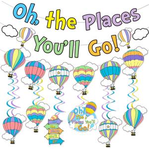 Oh The Places You'll Go Decorations Kindergarten Graduation Party Decoration Oh The Places You'll Go Banner for Colorful Dr. Seuss Party Decoration First Birthday Banner Decoration for Baby Shower