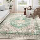 zesthome 5x7 Area Rugs - Ultra-Thin Washble Rug, Stain Resistant Anti Slip Backing Rugs for Living Room,Bedroom, Vintage Home Decor Area Rug (Green/Brown,5'x7') (5' x 7' (Rectangular))