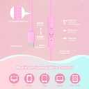 QearFun Kids Cat Ear Headphones with USB C for Girls with Microphone, 85/94dB Safe Volume Limiter, Tangle-Free Cord, Share Port, Foldable Sparkly Wired Headset for School, Travel, Tablet, iPad