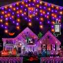 KNONEW 33FT 400 LED Orange Purple Halloween Lights Outdoor Black Wire String Lights with 75 Drops, 8 Lighting Modes, Timer Memory Function Connectable Hanging Curtain Lights for Halloween Party Decor