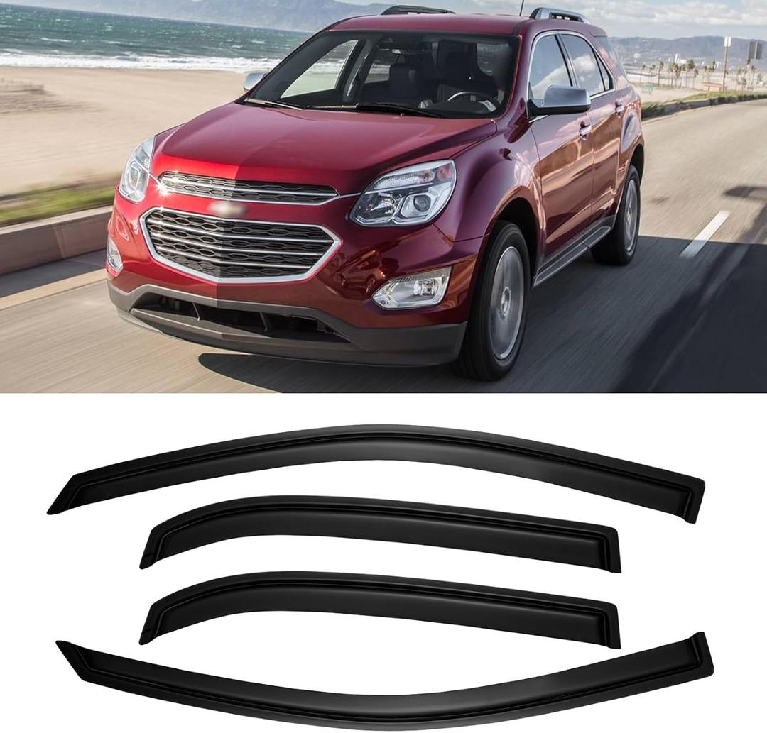 Window Visor for 2010-2017 Chevy Equinox, Out-Channel Rain Guards Shields Vent Deflector Shade Wind Dark Smoke Ventshade Ventvisor for 10-17 Equinox, Tape-On Outside-Mount, 4PCS