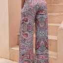 ZAFUL Women's Casual Wide Leg Elastic Waist Drawstring High Waisted Floral Print Palazzo Pant (L)