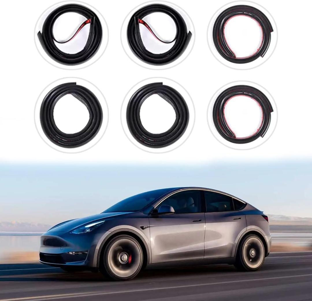 6 Pack Soundproof Sealling Strips Compatible with Tesla Model Y 2020-2024 2025 Accessories Door Seal Kit Soundproof EPDM Rubber Weather Draft Strip Wind Noise Reduction Sound Proofing Kits