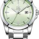 SHENGKE Minimalist Quartz Watches for Women with Date Stainless Steel Bracelet and Fashionable Color Dial