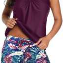 Aqua Eve Two Piece Women's Tankini Swimsuits Blouson Swim Tank Top with Shorts Modest Bathing Suits Size XL