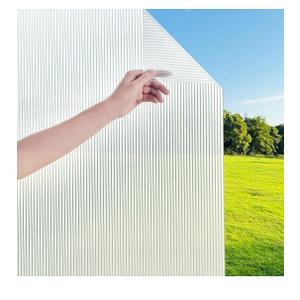 Hilarious Reeded Glass Privacy Film Frosted Window Cling Window Privacy Film 3D Decor UV Blocking Heat Control Static Cling Vinyl, No Glue Removable Cover for Bathroom Living Room Office