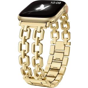 Wearlizer Compatible with Apple Watch Bands 41/40/38/44/45/46/49/42mm Women, Dressy Fancy Metal Chain Pretty Strap Designer Gold Silver Bracelet for iWatch Series