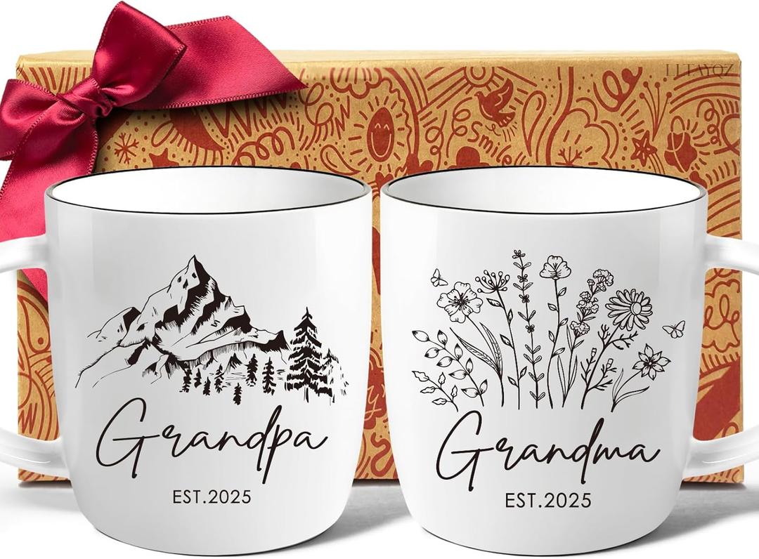 New Grandparents Mug Gifts for Grandma And Grandpa First Time 2025, Pregnancy Announcement For Grandparents Mug Set, Grandparent Baby Announcement Gifts 2025, New Grandma And Grandpa Mugs Gift